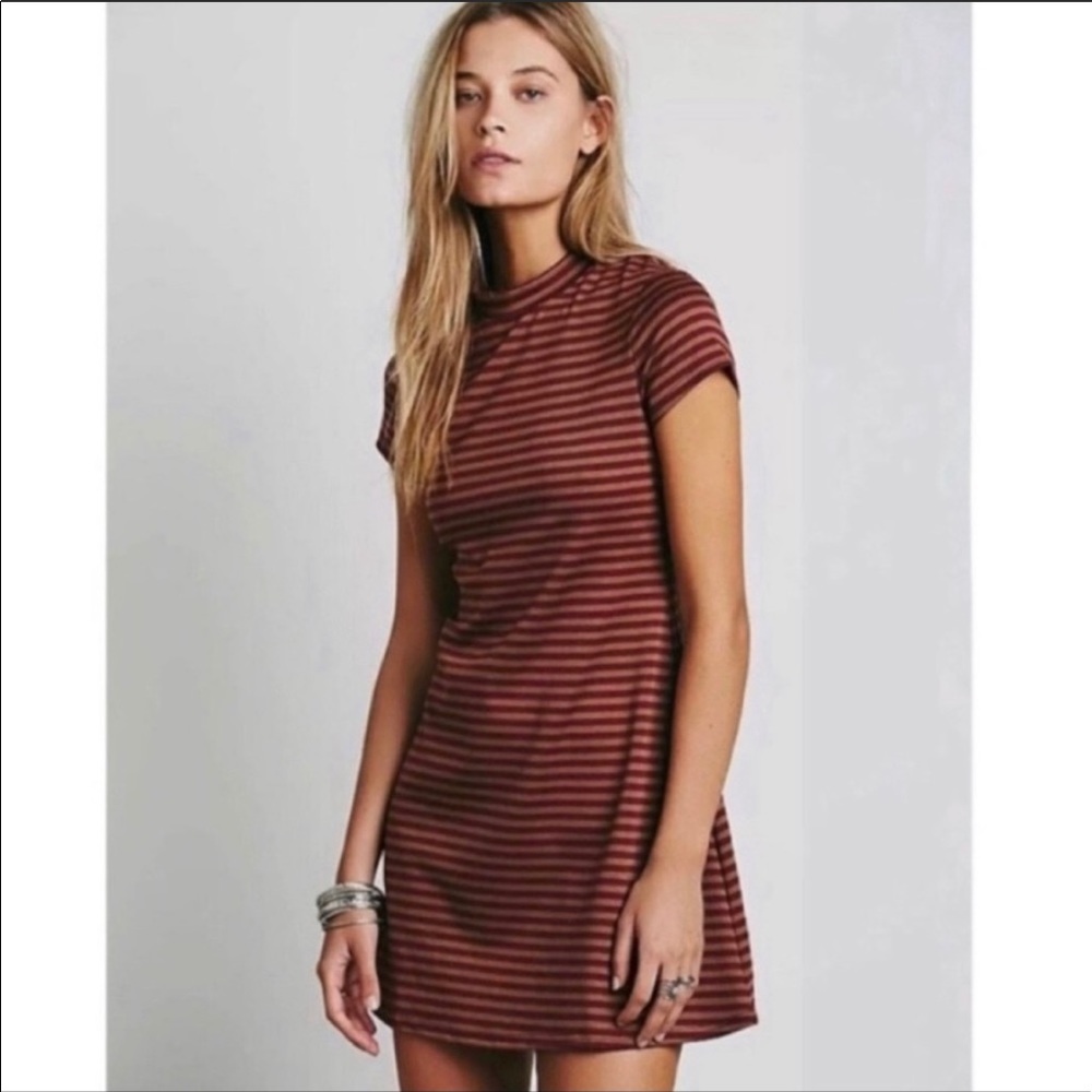 Free People FP Beach Striped Mock Neck Mini Dress